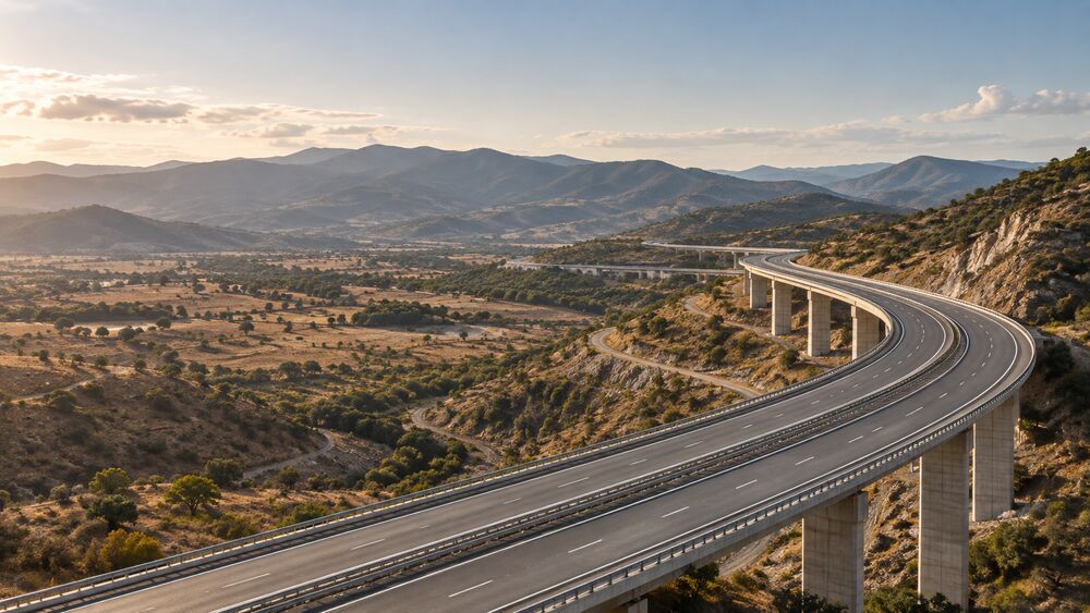 Viaducto carretero sobre una ladera árida
